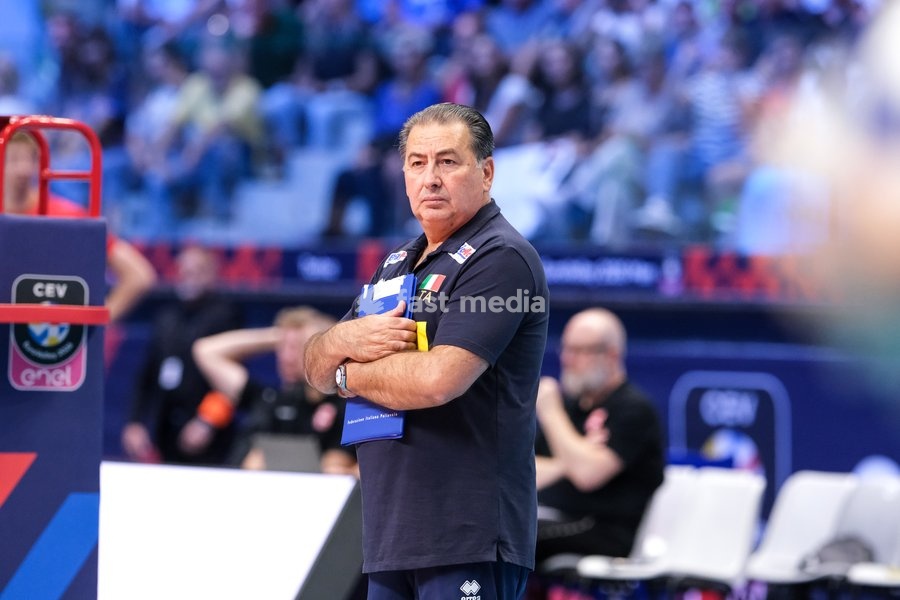 Ferdinando De Giorgi the Head Coach of Italy during the Italy vs Denmark match at Final Eight of the CEV Enel EuroVolley 2026 Men at PalaVela in Turin, Italy, on September 20, 2026. Italy wins the match against Denmark with a score 3-0