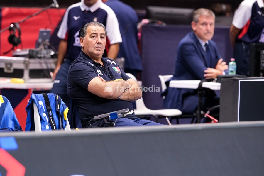 Ferdinando De Giorgi the Head Coach of Italy during the Italy vs Denmark match at Final Eight of the CEV Enel EuroVolley 2026 Men at PalaVela in Turin, Italy, on September 20, 2026. Italy wins the match against Denmark with a score 3-0