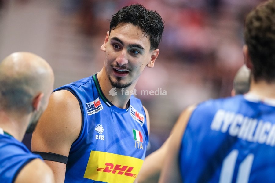 Alessandro Michieletto of the Italy during the Italy vs Denmark match at Final Eight of the CEV Enel EuroVolley 2026 Men at PalaVela in Turin, Italy, on September 20, 2026. Italy wins the match against Denmark with a score 3-0