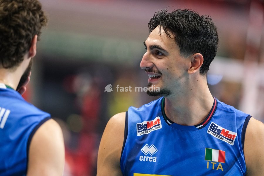 Alessandro Michieletto of the Italy during the Italy vs Denmark match at Final Eight of the CEV Enel EuroVolley 2026 Men at PalaVela in Turin, Italy, on September 20, 2026. Italy wins the match against Denmark with a score 3-0