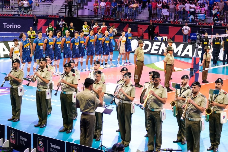 A general view during the Italy vs Denmark match at Final Eight of the CEV Enel EuroVolley 2026 Men at PalaVela in Turin, Italy, on September 20, 2026. Italy wins the match against Denmark with a score 3-0