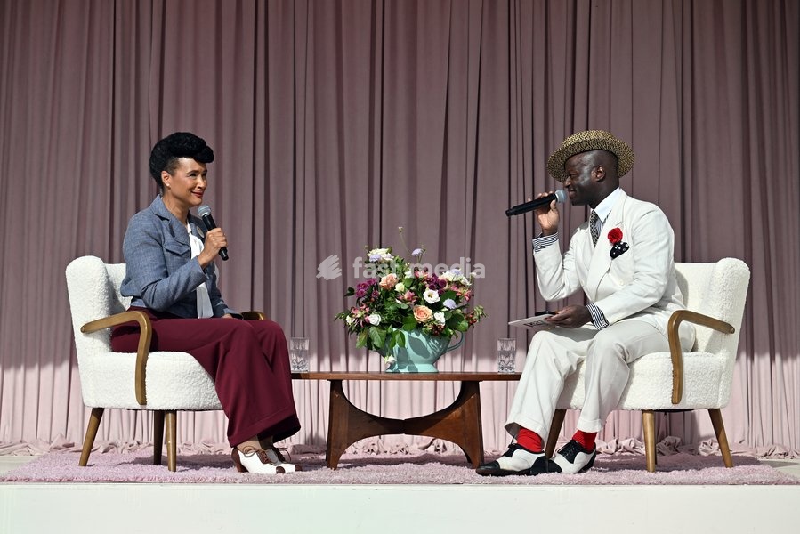 Golda Rosheuvel in conversation with Dandy Wellington in the Revival Style village on day three of Goodwood Revival presented by Dunlop at the Goodwood Motor Circuit in Chichester, West Sussex. Picture date: Sunday September 20, 2026. This year's Revival is bringing La Dolce Vita to life with a…