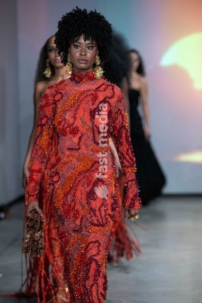 A model walks the runway during the Onalaja Spring Summer 2027 show at London Fashion Week, London, UK, 17 September 2026