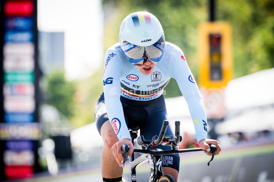 Belgian Luca Vierstraete pictured in action during the women's U23 individual time trial race (20,3km) at the cycling UCI Road World Championship, in Montreal, Canada, Monday 21 September 2026
