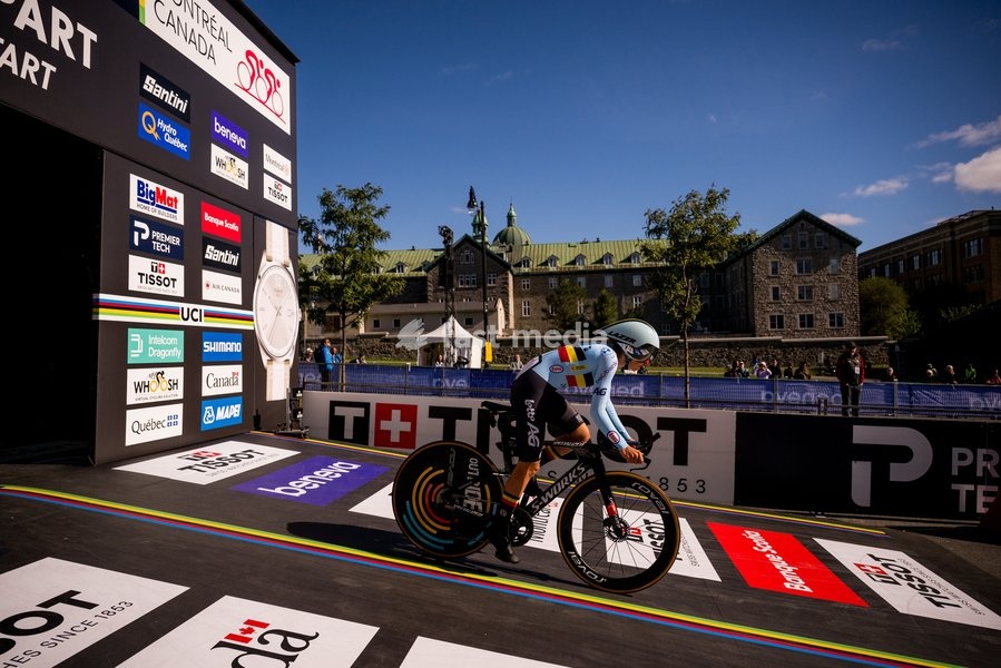 Belgian Luca Vierstraete pictured in action during the women's U23 individual time trial race (20,3km) at the cycling UCI Road World Championship, in Montreal, Canada, Monday 21 September 2026