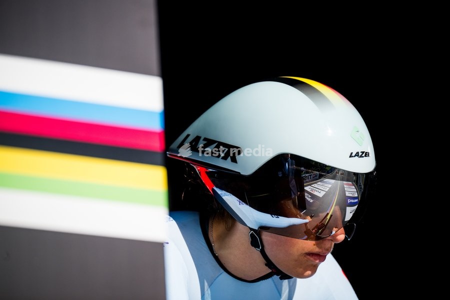 Belgian Luca Vierstraete pictured in action during the women's U23 individual time trial race (20,3km) at the cycling UCI Road World Championship, in Montreal, Canada, Monday 21 September 2026