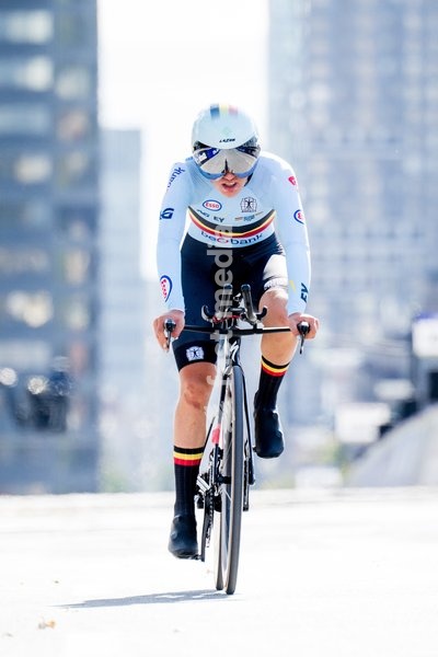 Belgian Luca Vierstraete pictured in action during the women's U23 individual time trial race (20,3km) at the cycling UCI Road World Championship, in Montreal, Canada, Monday 21 September 2026