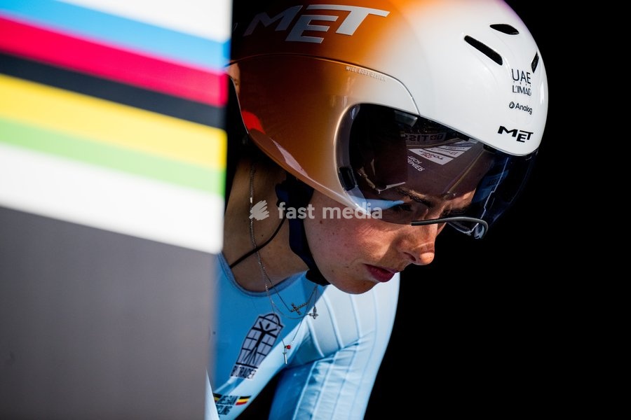 Belgian Febe Jooris is pictured in action during the women's U23 individual time trial race (20,3km) at the cycling UCI Road World Championship, in Montreal, Canada, Monday 21 September 2026