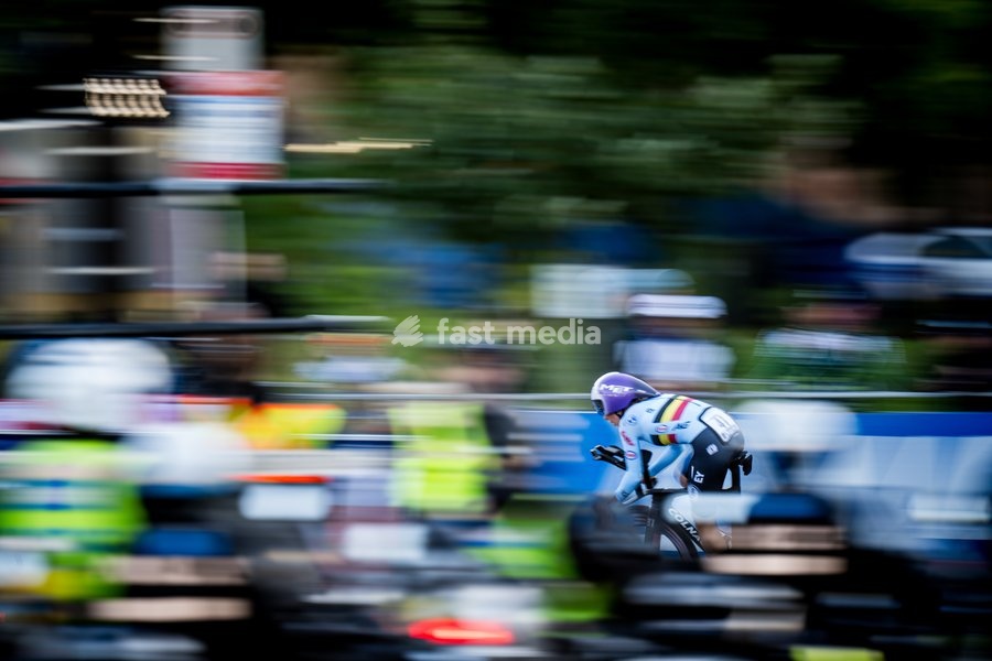 Belgian Febe Jooris is pictured in action during the women's U23 individual time trial race (20,3km) at the cycling UCI Road World Championship, in Montreal, Canada, Monday 21 September 2026
