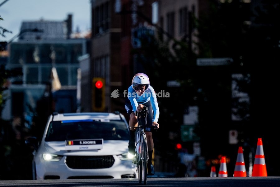Belgian Febe Jooris is pictured in action during the women's U23 individual time trial race (20,3km) at the cycling UCI Road World Championship, in Montreal, Canada, Monday 21 September 2026