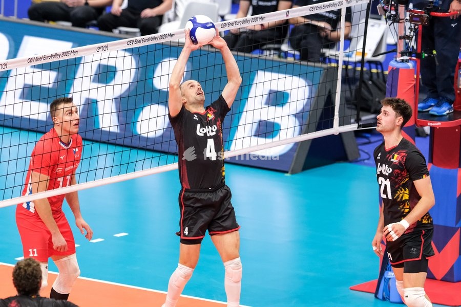 Stijn D'Hulst of Belgium during the Belgium vs Czechia match at Final Eight of the CEV Enel EuroVolley 2026 Men at PalaVela in Turin, Italy, on September 21, 2026. Belgium wins the match against Czechia with a score 3-1
