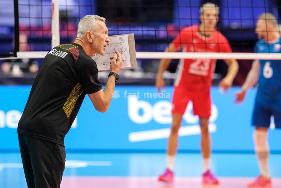 Emanuele Zanini the Head Coach of Belgium during the Belgium vs Czechia match at Final Eight of the CEV Enel EuroVolley 2026 Men at PalaVela in Turin, Italy, on September 21, 2026. Belgium wins the match against Czechia with a score 3-1