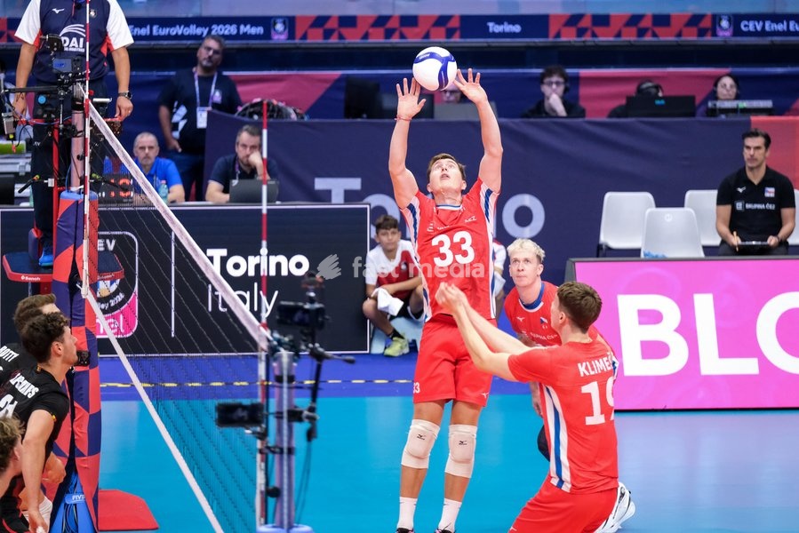 Odrej Roman of Czechia during the Belgium vs Czechia match at Final Eight of the CEV Enel EuroVolley 2026 Men at PalaVela in Turin, Italy, on September 21, 2026. Belgium wins the match against Czechia with a score 3-1