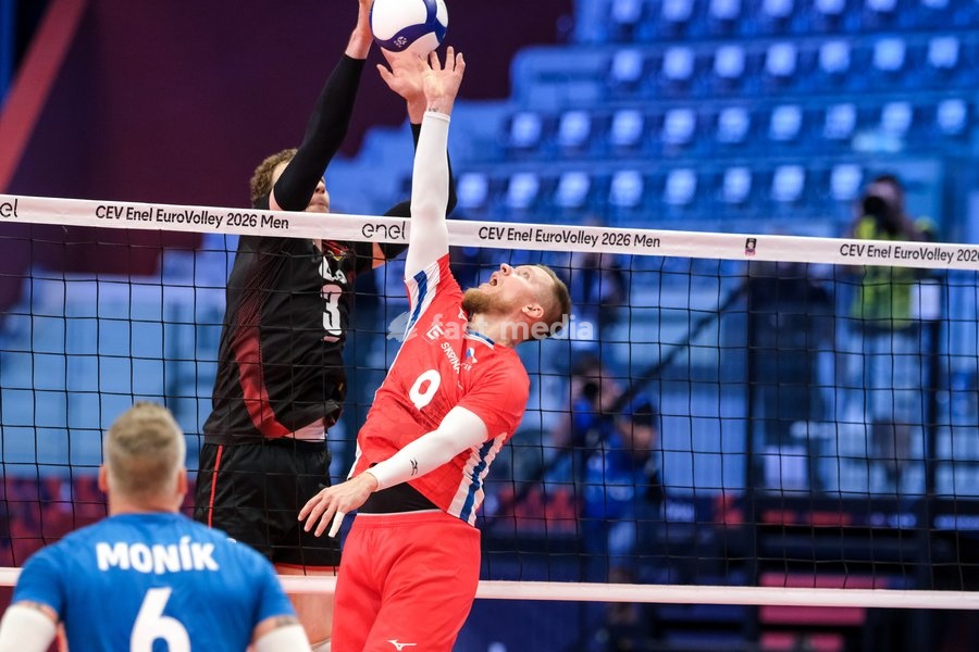 Luboš Bartůněk of Czechia during the Belgium vs Czechia match at Final Eight of the CEV Enel EuroVolley 2026 Men at PalaVela in Turin, Italy, on September 21, 2026. Belgium wins the match against Czechia with a score 3-1