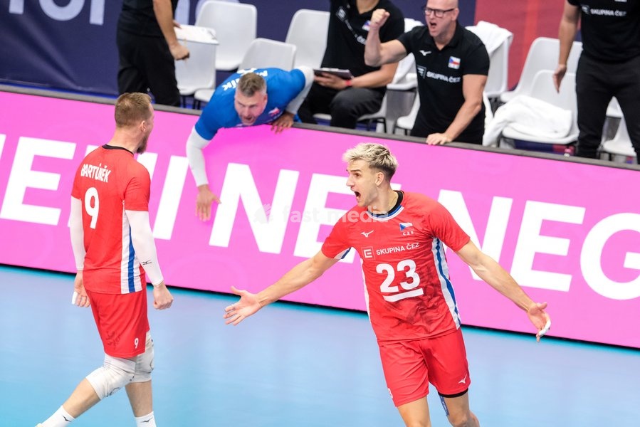 Patrik Indra of Czechia during the Belgium vs Czechia match at Final Eight of the CEV Enel EuroVolley 2026 Men at PalaVela in Turin, Italy, on September 21, 2026. Belgium wins the match against Czechia with a score 3-1