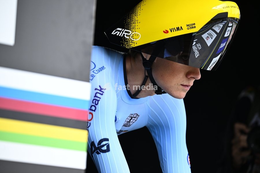 Belgian Matisse Van Kerckhove pictured at the start of the men's U23 individual time trial race (31,3km) at the cycling UCI Road World Championship, in Montreal, Canada, Monday 21 September 2026