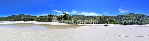 Stunning high resolution beach panorama taken on the paradise islands Seychelles