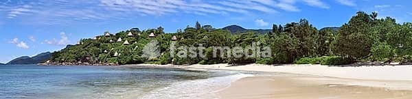 Stunning high resolution beach panorama taken on the paradise islands Seychelles