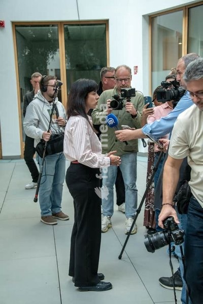 Elif Eralp, lawyer and politician, Die Linke, Germany; the lead candidate for the party ‘Die Linke’ at the Federal Press Conference following the party’s victory in the House of Representatives elections in Berlin. She is giving interviews ahead of the press conference. Berlin, 21 September 2026