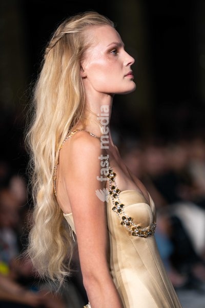 A model walks the runway at the Aadnevik Catwalk Show 2026 on September 21, 2026 in London, England