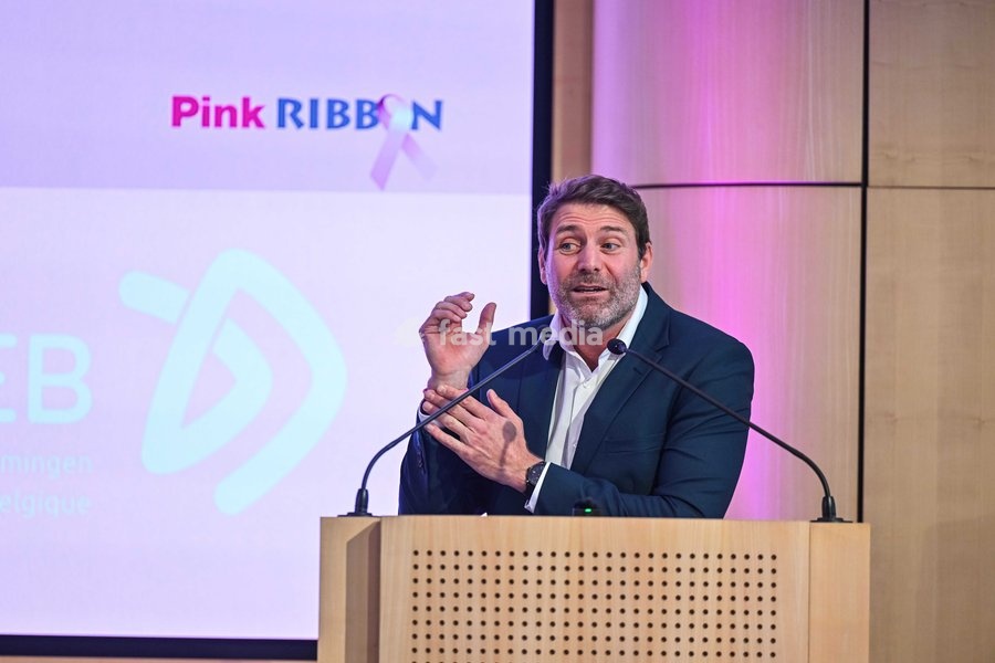 FOCUS COVERAGE, DISTRIBUTION REQUESTED TO BELGA Medi-Market CEO Cédric Antoine delivers a speech during a press conference of the 'Pink Ribbon' Breast Cancer awareness organization at the VBO / FEB Federation of Enterprises, on Tuesday 22 September 2026 in Brussels