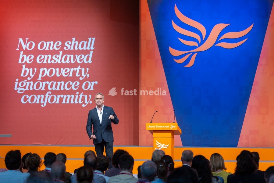 22 September 2026 - Brighton, UK. Alex Cole-Hamilton, Leader of the Scottish Liberal Democrats and MSP for Edinburgh North Western, delivers a speech on the final day of the Liberal Democrat Autumn Conference in Brighton