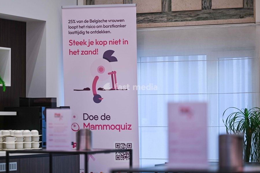 FOCUS COVERAGE, DISTRIBUTION REQUESTED TO BELGA 'Pink ribbon' slogan pictured during a press conference of the 'Pink Ribbon' Breast Cancer awareness organization at the VBO / FEB Federation of Enterprises, on Tuesday 22 September 2026 in Brussels