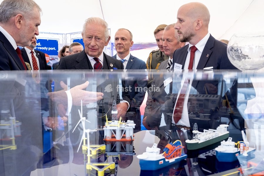 King Charles III during a visit to Peterhead Port, Aberdeenshire, to meet organisations involved in the area's local energy ecosystem, which is helping to drive the UK's transition to clean and renewable energy. Picture date: Tuesday September 22, 2026