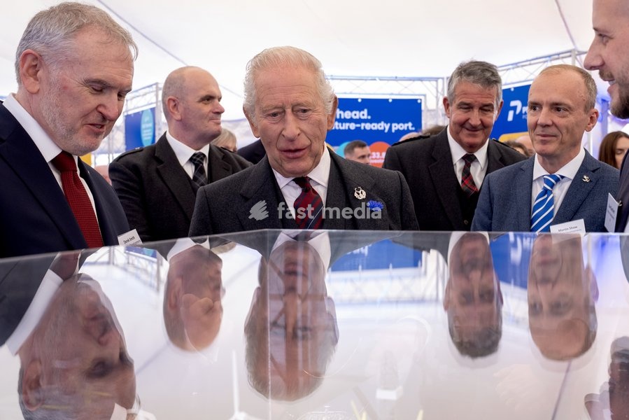 King Charles III during a visit to Peterhead Port, Aberdeenshire, to meet organisations involved in the area's local energy ecosystem, which is helping to drive the UK's transition to clean and renewable energy. Picture date: Tuesday September 22, 2026