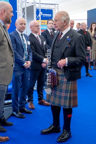 King Charles III during a visit to Peterhead Port, Aberdeenshire, to meet organisations involved in the area's local energy ecosystem, which is helping to drive the UK's transition to clean and renewable energy. Picture date: Tuesday September 22, 2026