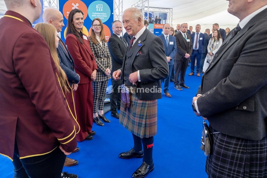 King Charles III during a visit to Peterhead Port, Aberdeenshire, to meet organisations involved in the area's local energy ecosystem, which is helping to drive the UK's transition to clean and renewable energy. Picture date: Tuesday September 22, 2026