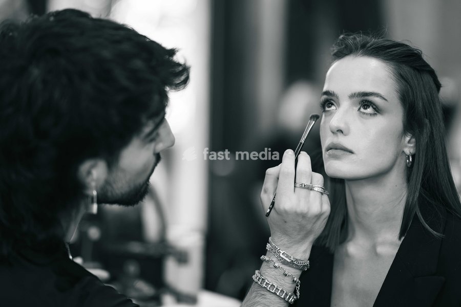 A model seen backstage at the Aadnevik Catwalk Show 2026 on September 20, 2026 in London, England