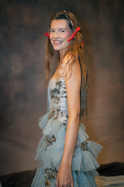 A model seen backstage at the Aadnevik Catwalk Show 2026 on September 20, 2026 in London, England