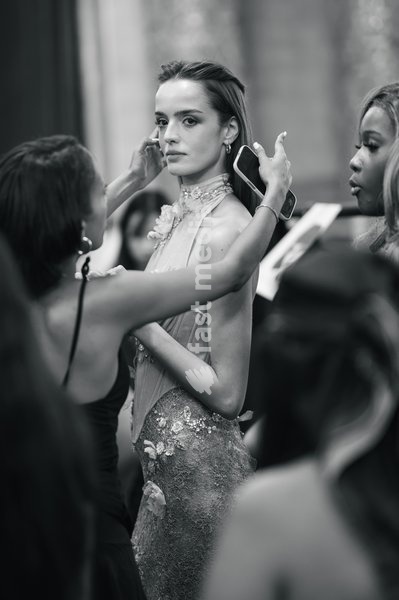 A model seen backstage at the Aadnevik Catwalk Show 2026 on September 20, 2026 in London, England