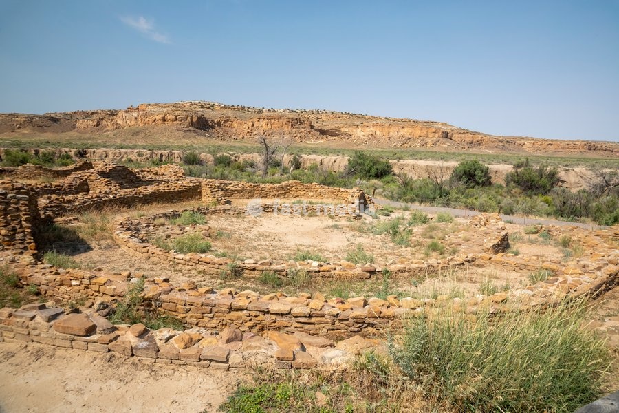 Pueblo del Arroyo at Chaco Culture National Historical Park in New Mexico. The park preserves the remnants of the Chacoan culture that thrived here from the mid 800s to the late 1100s. Many supporters of the Park are opposing the Trump Administration's plan to remove a buffer zone that prohibits…
