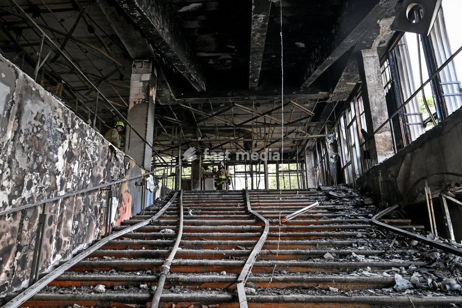 State Emergency Service rescuers search for hotspots during a response effort in the Intrade shopping centre, which burned down following a Russian drone attack, Zaporizhzhia, Ukraine, September 21, 2026. Overnight, Russian forces struck the city with strike UAVs and an FPV drone. The attack…