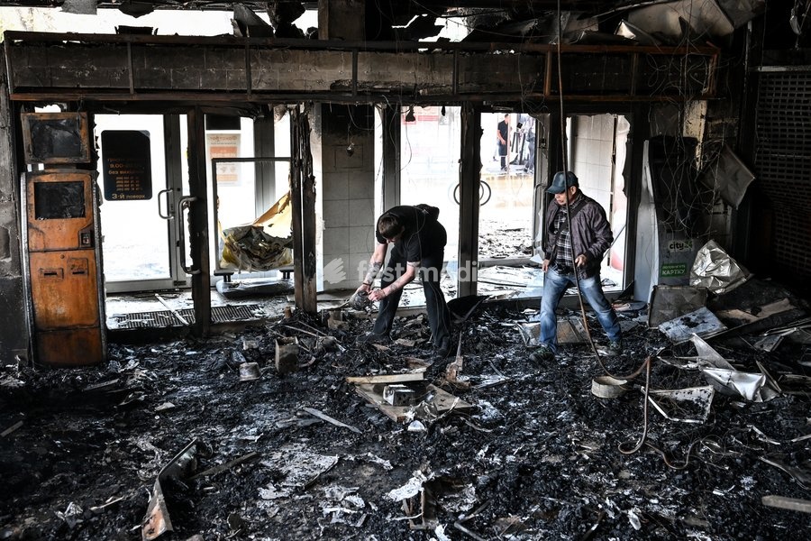 An entrepreneur looks for salvageable items in the fire-stricken Intrade shopping centre, which burnt down following a Russian drone attack, Zaporizhzhia, Ukraine, September 21, 2026. Overnight, Russian forces struck the city with strike UAVs and an FPV drone. The attack destroyed a shopping…