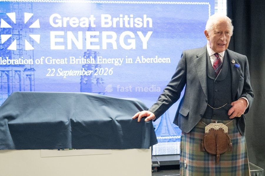 King Charles III unveils a plaque during a visit to the new Great British Energy headquarters in Aberdeen to meet with representatives working across North East Scotland supporting the United Kingdom’s energy transition. Picture date: Tuesday September 22, 2026