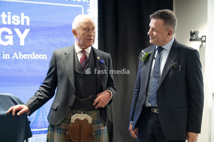 King Charles III alongside Juergen Maier Chair of Great British Energy during a visit to the new Great British Energy headquarters in Aberdeen to meet with representatives working across North East Scotland supporting the United Kingdom’s energy transition. Picture date: Tuesday September 22, 2026