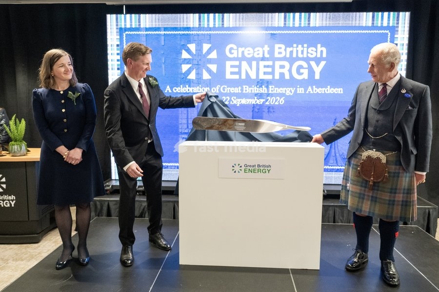 King Charles III unveils a plaque during a visit to the new Great British Energy headquarters in Aberdeen to meet with representatives working across North East Scotland supporting the United Kingdom’s energy transition. Picture date: Tuesday September 22, 2026
