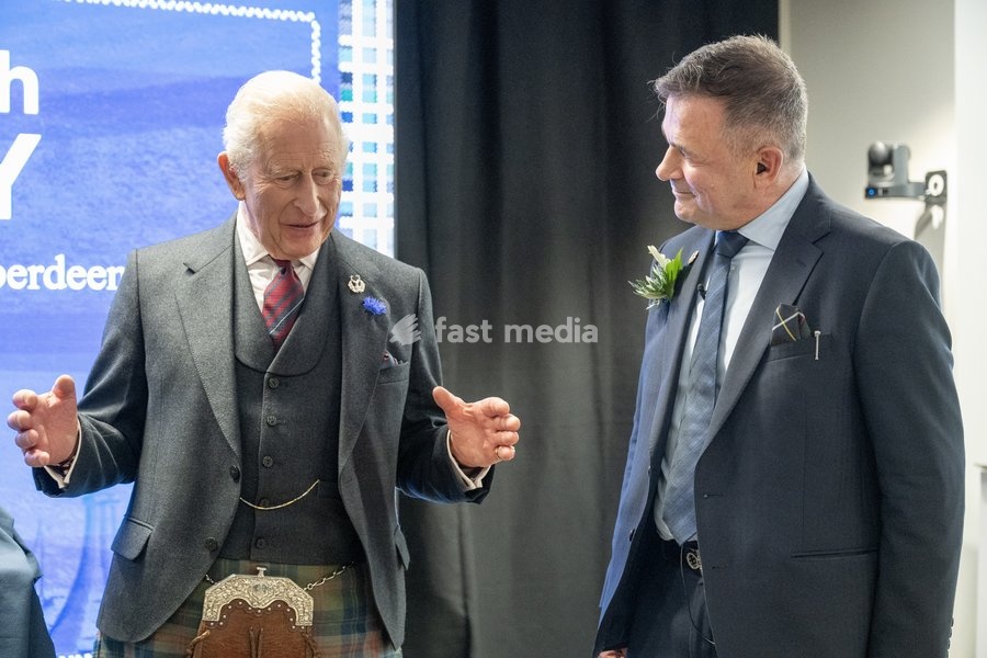 King Charles III speaks to Juergen Maier, Chair of Great British Energy, during a visit to the new Great British Energy headquarters in Aberdeen to meet with representatives working across North East Scotland supporting the United Kingdom’s energy transition. Picture date: Tuesday September 22, 2026