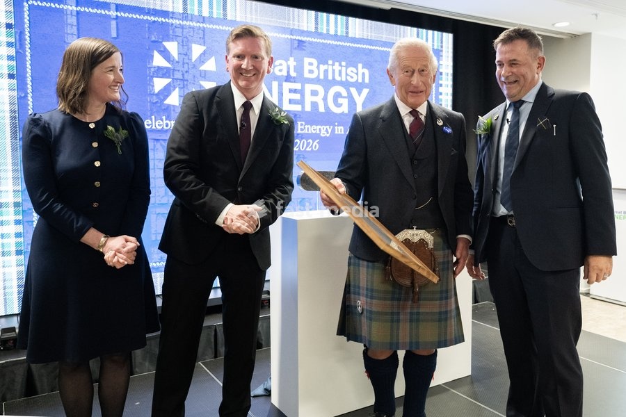 King Charles III is presented with a poem during a visit to the new Great British Energy headquarters in Aberdeen to meet with representatives working across North East Scotland supporting the United Kingdom’s energy transition. Picture date: Tuesday September 22, 2026