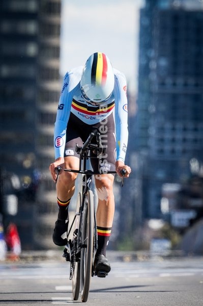 Belgian Vic De Smet is pictured in action during the men's Junior individual time trial race (20,03 km) at the cycling UCI Road World Championship, in Montreal, Canada, Tuesday 22 September 2026