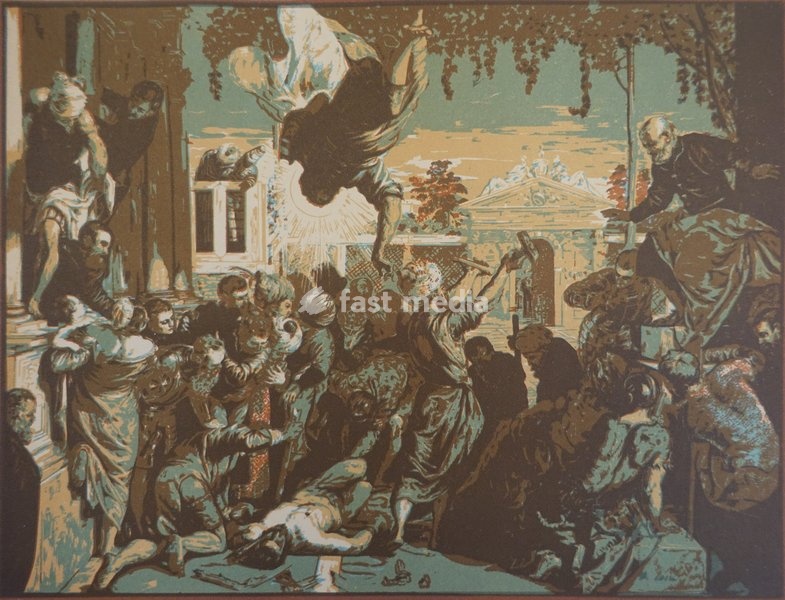 The Miracle of Saint Mark. Illustration from the album of Vadim Dmitrievich Falileev (1879-1950). 1923. Color lithography