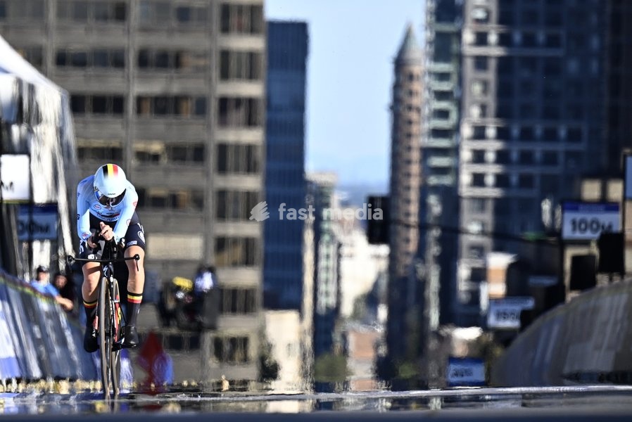 Belgian Laura Five pictured in action during the women's Junior individual time trial race (10,07 km) at the cycling UCI Road World Championship, in Montreal, Canada, Tuesday 22 September 2026