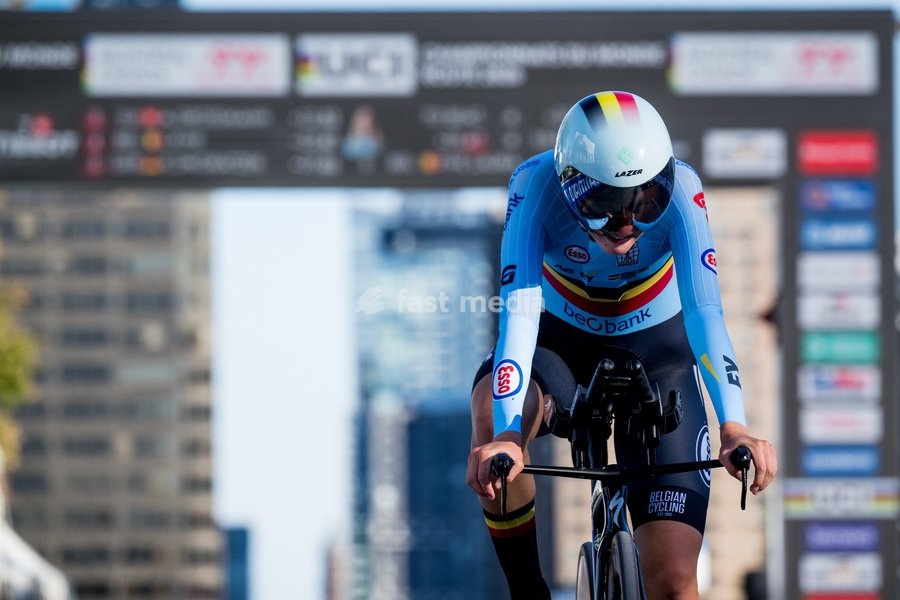 Belgian Laura Five in action during the women's Junior individual time trial race (10,07 km) at the cycling UCI Road World Championship, in Montreal, Canada, Tuesday 22 September 2026