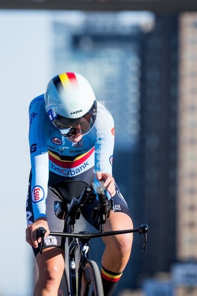 Belgian Yana Decruyenaere pictured in action during the women's Junior individual time trial race (10,07 km) at the cycling UCI Road World Championship, in Montreal, Canada, Tuesday 22 September 2026
