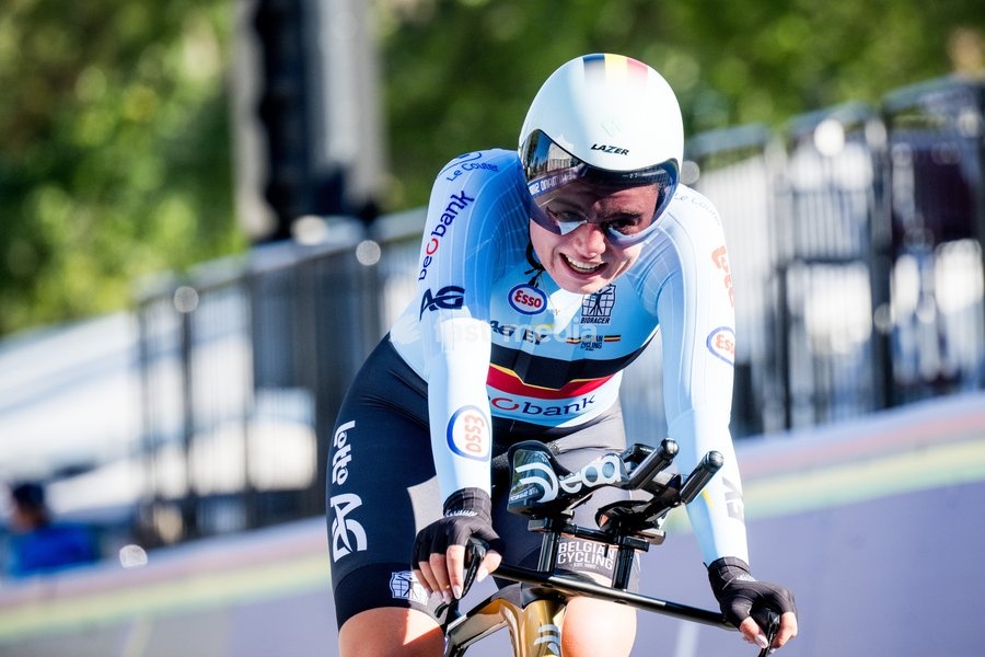 Belgian Yana Decruyenaere pictured in action during the women's Junior individual time trial race (10,07 km) at the cycling UCI Road World Championship, in Montreal, Canada, Tuesday 22 September 2026