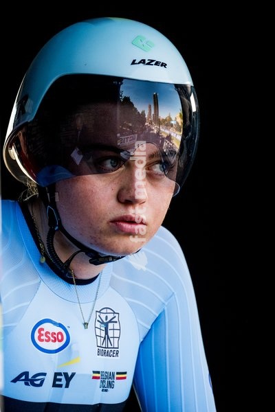 Belgian Yana Decruyenaere pictured in action during the women's Junior individual time trial race (10,07 km) at the cycling UCI Road World Championship, in Montreal, Canada, Tuesday 22 September 2026