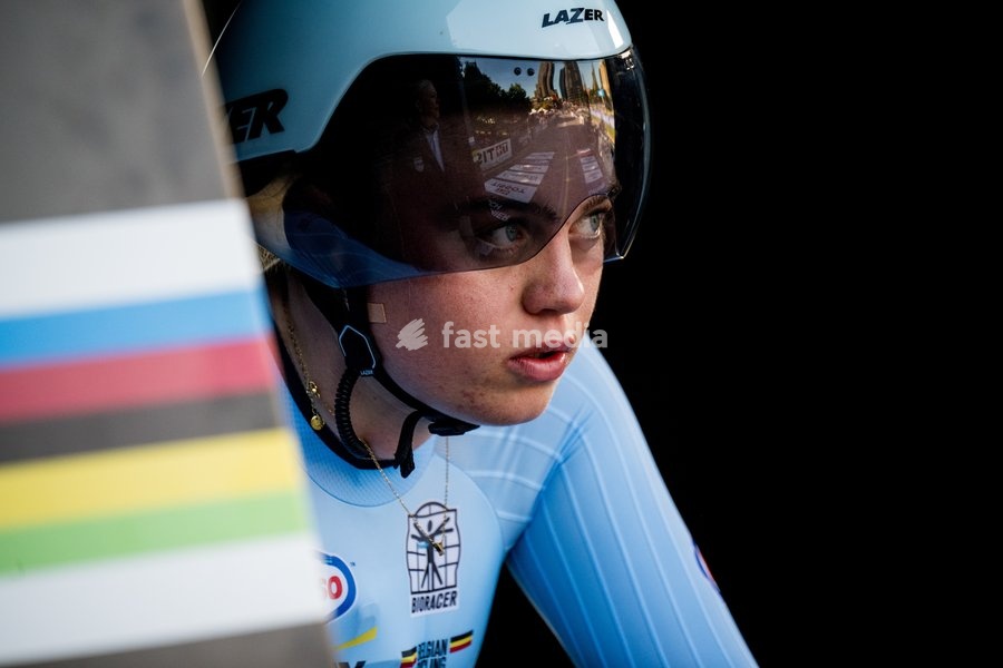 Belgian Yana Decruyenaere pictured in action during the women's Junior individual time trial race (10,07 km) at the cycling UCI Road World Championship, in Montreal, Canada, Tuesday 22 September 2026
